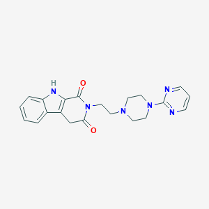 molecular formula C21H22N6O2 B068077 1H-Pyrido(3,4-b)indole-1,3(2H)-dione, 4,9-dihydro-2-(2-(4-(2-pyrimidinyl)-1-piperazinyl)ethyl)- CAS No. 184691-42-7