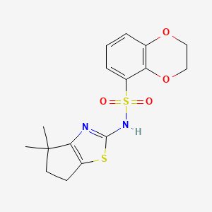 molecular formula C16H18N2O4S2 B6807767 N-(4,4-dimethyl-5,6-dihydrocyclopenta[d][1,3]thiazol-2-yl)-2,3-dihydro-1,4-benzodioxine-5-sulfonamide 