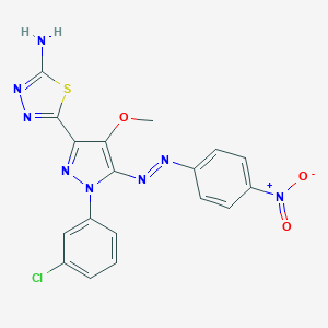 molecular formula C18H13ClN8O3S B068078 5-(1-(3-Chlorophenyl)-4-methoxy-5-(4-nitrophenylazo)-1H-pyrazol-3-yl)-1,3,4-thiadiazol-2-amine CAS No. 172701-60-9