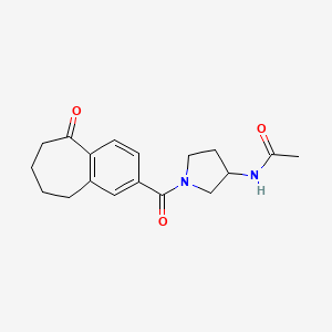 molecular formula C18H22N2O3 B6807925 N-[1-(5-oxo-6,7,8,9-tetrahydrobenzo[7]annulene-2-carbonyl)pyrrolidin-3-yl]acetamide 
