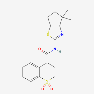 molecular formula C18H20N2O3S2 B6807952 N-(4,4-dimethyl-5,6-dihydrocyclopenta[d][1,3]thiazol-2-yl)-1,1-dioxo-3,4-dihydro-2H-thiochromene-4-carboxamide 