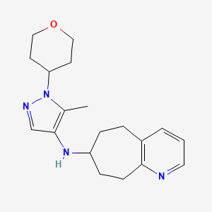 molecular formula C19H26N4O B6808048 N-[5-methyl-1-(oxan-4-yl)pyrazol-4-yl]-6,7,8,9-tetrahydro-5H-cyclohepta[b]pyridin-7-amine 