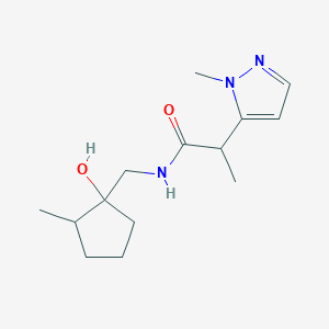 molecular formula C14H23N3O2 B6808075 N-[(1-hydroxy-2-methylcyclopentyl)methyl]-2-(2-methylpyrazol-3-yl)propanamide 