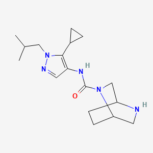 molecular formula C17H27N5O B6808443 N-[5-cyclopropyl-1-(2-methylpropyl)pyrazol-4-yl]-2,5-diazabicyclo[2.2.2]octane-2-carboxamide 
