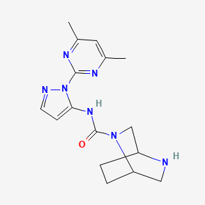 molecular formula C16H21N7O B6808444 N-[2-(4,6-dimethylpyrimidin-2-yl)pyrazol-3-yl]-2,5-diazabicyclo[2.2.2]octane-2-carboxamide 