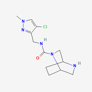 molecular formula C12H18ClN5O B6808520 N-[(4-chloro-1-methylpyrazol-3-yl)methyl]-2,5-diazabicyclo[2.2.2]octane-2-carboxamide 