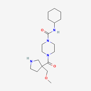 molecular formula C18H32N4O3 B6808571 N-cyclohexyl-4-[3-(methoxymethyl)pyrrolidine-3-carbonyl]piperazine-1-carboxamide 