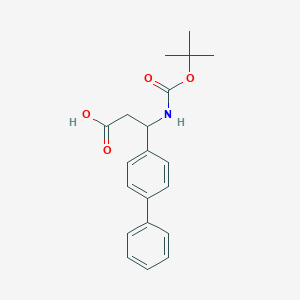 molecular formula C20H23NO4 B068087 3-[(2-methylpropan-2-yl)oxycarbonylamino]-3-(4-phenylphenyl)propanoic Acid CAS No. 193633-60-2