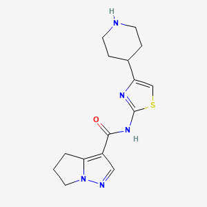 molecular formula C15H19N5OS B6808945 N-(4-piperidin-4-yl-1,3-thiazol-2-yl)-5,6-dihydro-4H-pyrrolo[1,2-b]pyrazole-3-carboxamide 