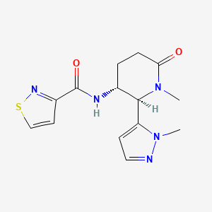 molecular formula C14H17N5O2S B6809249 N-[(2R,3R)-1-methyl-2-(2-methylpyrazol-3-yl)-6-oxopiperidin-3-yl]-1,2-thiazole-3-carboxamide 