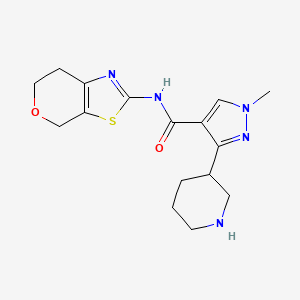 molecular formula C16H21N5O2S B6809256 N-(6,7-dihydro-4H-pyrano[4,3-d][1,3]thiazol-2-yl)-1-methyl-3-piperidin-3-ylpyrazole-4-carboxamide 