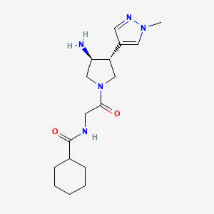 molecular formula C17H27N5O2 B6809481 N-[2-[(3S,4R)-3-amino-4-(1-methylpyrazol-4-yl)pyrrolidin-1-yl]-2-oxoethyl]cyclohexanecarboxamide 