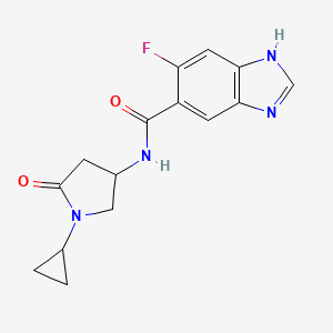 molecular formula C15H15FN4O2 B6810488 N-(1-cyclopropyl-5-oxopyrrolidin-3-yl)-6-fluoro-1H-benzimidazole-5-carboxamide 
