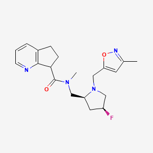 molecular formula C20H25FN4O2 B6810692 N-[[(2S,4S)-4-fluoro-1-[(3-methyl-1,2-oxazol-5-yl)methyl]pyrrolidin-2-yl]methyl]-N-methyl-6,7-dihydro-5H-cyclopenta[b]pyridine-7-carboxamide 