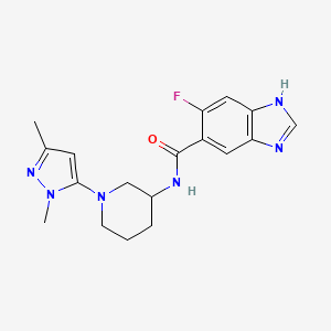 molecular formula C18H21FN6O B6810703 N-[1-(2,5-dimethylpyrazol-3-yl)piperidin-3-yl]-6-fluoro-1H-benzimidazole-5-carboxamide 