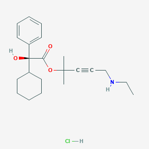molecular formula C22H32ClNO3 B068108 Benzeneacetic acid, alpha-cyclohexyl-alpha-hydroxy-, 4-(ethylamino)-1,1-dimethyl-2-butynyl ester, hydrochloride, (S)- CAS No. 192204-98-1