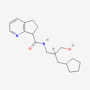molecular formula C18H26N2O2 B6810804 N-[2-(cyclopentylmethyl)-3-hydroxypropyl]-6,7-dihydro-5H-cyclopenta[b]pyridine-7-carboxamide 