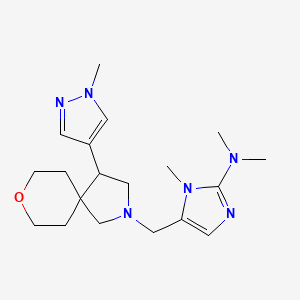 molecular formula C19H30N6O B6811152 N,N,1-trimethyl-5-[[4-(1-methylpyrazol-4-yl)-8-oxa-2-azaspiro[4.5]decan-2-yl]methyl]imidazol-2-amine 