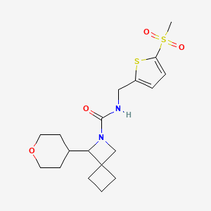 molecular formula C18H26N2O4S2 B6811315 N-[(5-methylsulfonylthiophen-2-yl)methyl]-3-(oxan-4-yl)-2-azaspiro[3.3]heptane-2-carboxamide 