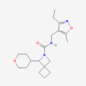 molecular formula C19H29N3O3 B6811356 N-[(3-ethyl-5-methyl-1,2-oxazol-4-yl)methyl]-3-(oxan-4-yl)-2-azaspiro[3.3]heptane-2-carboxamide 