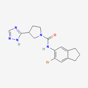 molecular formula C16H18BrN5O B6811610 N-(6-bromo-2,3-dihydro-1H-inden-5-yl)-3-(1H-1,2,4-triazol-5-yl)pyrrolidine-1-carboxamide 
