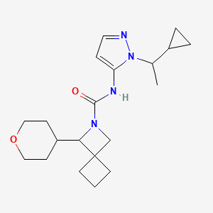 molecular formula C20H30N4O2 B6811618 N-[2-(1-cyclopropylethyl)pyrazol-3-yl]-3-(oxan-4-yl)-2-azaspiro[3.3]heptane-2-carboxamide 