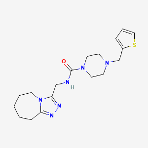 molecular formula C18H26N6OS B6812197 N-(6,7,8,9-tetrahydro-5H-[1,2,4]triazolo[4,3-a]azepin-3-ylmethyl)-4-(thiophen-2-ylmethyl)piperazine-1-carboxamide 