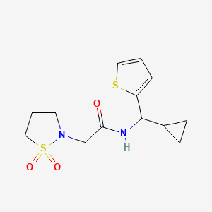 molecular formula C13H18N2O3S2 B6812341 N-[cyclopropyl(thiophen-2-yl)methyl]-2-(1,1-dioxo-1,2-thiazolidin-2-yl)acetamide 