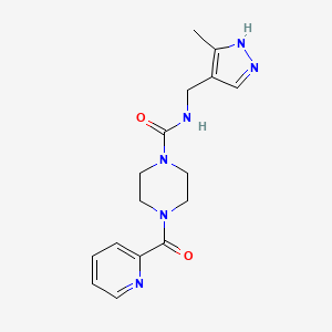 molecular formula C16H20N6O2 B6812374 N-[(5-methyl-1H-pyrazol-4-yl)methyl]-4-(pyridine-2-carbonyl)piperazine-1-carboxamide 
