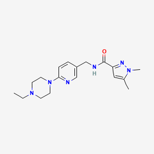 molecular formula C18H26N6O B6812477 N-[[6-(4-ethylpiperazin-1-yl)pyridin-3-yl]methyl]-1,5-dimethylpyrazole-3-carboxamide 