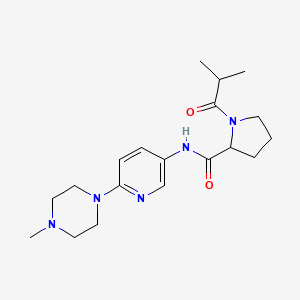 molecular formula C19H29N5O2 B6812482 N-[6-(4-methylpiperazin-1-yl)pyridin-3-yl]-1-(2-methylpropanoyl)pyrrolidine-2-carboxamide 