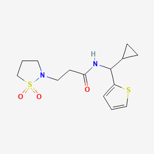 molecular formula C14H20N2O3S2 B6812489 N-[cyclopropyl(thiophen-2-yl)methyl]-3-(1,1-dioxo-1,2-thiazolidin-2-yl)propanamide 