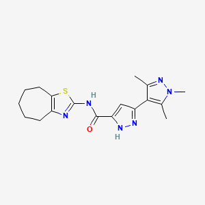 molecular formula C18H22N6OS B6812534 N-(5,6,7,8-tetrahydro-4H-cyclohepta[d][1,3]thiazol-2-yl)-3-(1,3,5-trimethylpyrazol-4-yl)-1H-pyrazole-5-carboxamide 