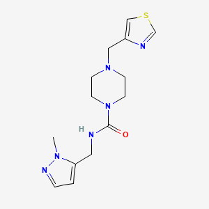 molecular formula C14H20N6OS B6812611 N-[(2-methylpyrazol-3-yl)methyl]-4-(1,3-thiazol-4-ylmethyl)piperazine-1-carboxamide 