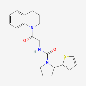 molecular formula C20H23N3O2S B6812675 N-[2-(3,4-dihydro-2H-quinolin-1-yl)-2-oxoethyl]-2-thiophen-2-ylpyrrolidine-1-carboxamide 
