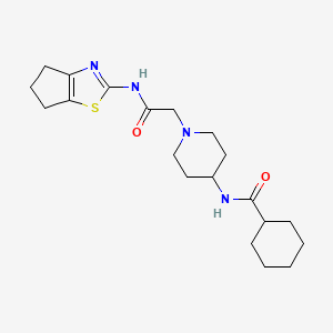 molecular formula C20H30N4O2S B6812758 N-[1-[2-(5,6-dihydro-4H-cyclopenta[d][1,3]thiazol-2-ylamino)-2-oxoethyl]piperidin-4-yl]cyclohexanecarboxamide 