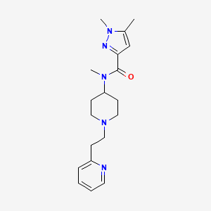 molecular formula C19H27N5O B6812864 N,1,5-trimethyl-N-[1-(2-pyridin-2-ylethyl)piperidin-4-yl]pyrazole-3-carboxamide 