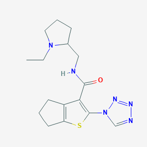 molecular formula C16H22N6OS B6812979 N-[(1-ethylpyrrolidin-2-yl)methyl]-2-(1H-tetrazol-1-yl)-5,6-dihydro-4H-cyclopenta[b]thiophene-3-carboxamide 