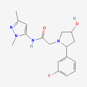 molecular formula C17H21FN4O2 B6813105 N-(2,5-dimethylpyrazol-3-yl)-2-[2-(3-fluorophenyl)-4-hydroxypyrrolidin-1-yl]acetamide 