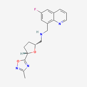 molecular formula C18H19FN4O2 B6813716 N-[(6-fluoroquinolin-8-yl)methyl]-1-[(2R,5S)-5-(3-methyl-1,2,4-oxadiazol-5-yl)oxolan-2-yl]methanamine 