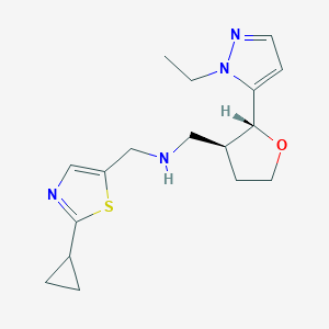 molecular formula C17H24N4OS B6813741 N-[(2-cyclopropyl-1,3-thiazol-5-yl)methyl]-1-[(2R,3S)-2-(2-ethylpyrazol-3-yl)oxolan-3-yl]methanamine 