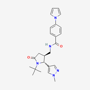 molecular formula C24H29N5O2 B6813807 N-[[(2R,3S)-1-tert-butyl-2-(1-methylpyrazol-4-yl)-5-oxopyrrolidin-3-yl]methyl]-4-pyrrol-1-ylbenzamide 