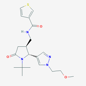 molecular formula C20H28N4O3S B6813819 N-[[(2R,3S)-1-tert-butyl-2-[1-(2-methoxyethyl)pyrazol-4-yl]-5-oxopyrrolidin-3-yl]methyl]thiophene-3-carboxamide 