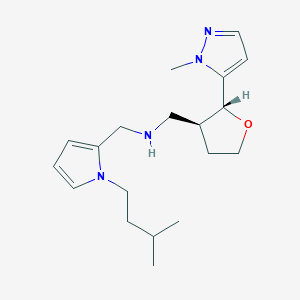molecular formula C19H30N4O B6814015 N-[[1-(3-methylbutyl)pyrrol-2-yl]methyl]-1-[(2R,3S)-2-(2-methylpyrazol-3-yl)oxolan-3-yl]methanamine 