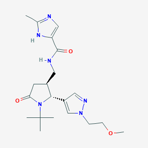 molecular formula C20H30N6O3 B6814112 N-[[(2R,3S)-1-tert-butyl-2-[1-(2-methoxyethyl)pyrazol-4-yl]-5-oxopyrrolidin-3-yl]methyl]-2-methyl-1H-imidazole-5-carboxamide 