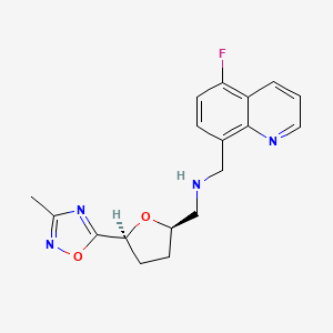 molecular formula C18H19FN4O2 B6814189 N-[(5-fluoroquinolin-8-yl)methyl]-1-[(2R,5S)-5-(3-methyl-1,2,4-oxadiazol-5-yl)oxolan-2-yl]methanamine 