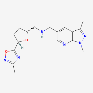 molecular formula C17H22N6O2 B6814191 N-[(1,3-dimethylpyrazolo[3,4-b]pyridin-5-yl)methyl]-1-[(2R,5S)-5-(3-methyl-1,2,4-oxadiazol-5-yl)oxolan-2-yl]methanamine 