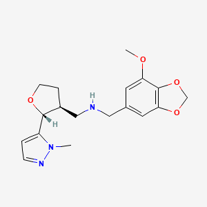 molecular formula C18H23N3O4 B6814301 N-[(7-methoxy-1,3-benzodioxol-5-yl)methyl]-1-[(2R,3S)-2-(2-methylpyrazol-3-yl)oxolan-3-yl]methanamine 