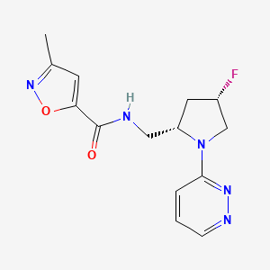molecular formula C14H16FN5O2 B6814363 N-[[(2S,4S)-4-fluoro-1-pyridazin-3-ylpyrrolidin-2-yl]methyl]-3-methyl-1,2-oxazole-5-carboxamide 