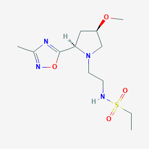 molecular formula C12H22N4O4S B6814378 N-[2-[(2R,4R)-4-methoxy-2-(3-methyl-1,2,4-oxadiazol-5-yl)pyrrolidin-1-yl]ethyl]ethanesulfonamide 